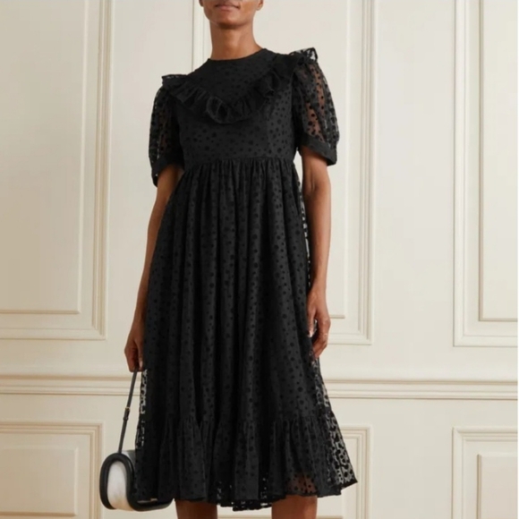 BATSHEVA black flocked tulle short sleeve dress, size 2 - Picture 1 of 13